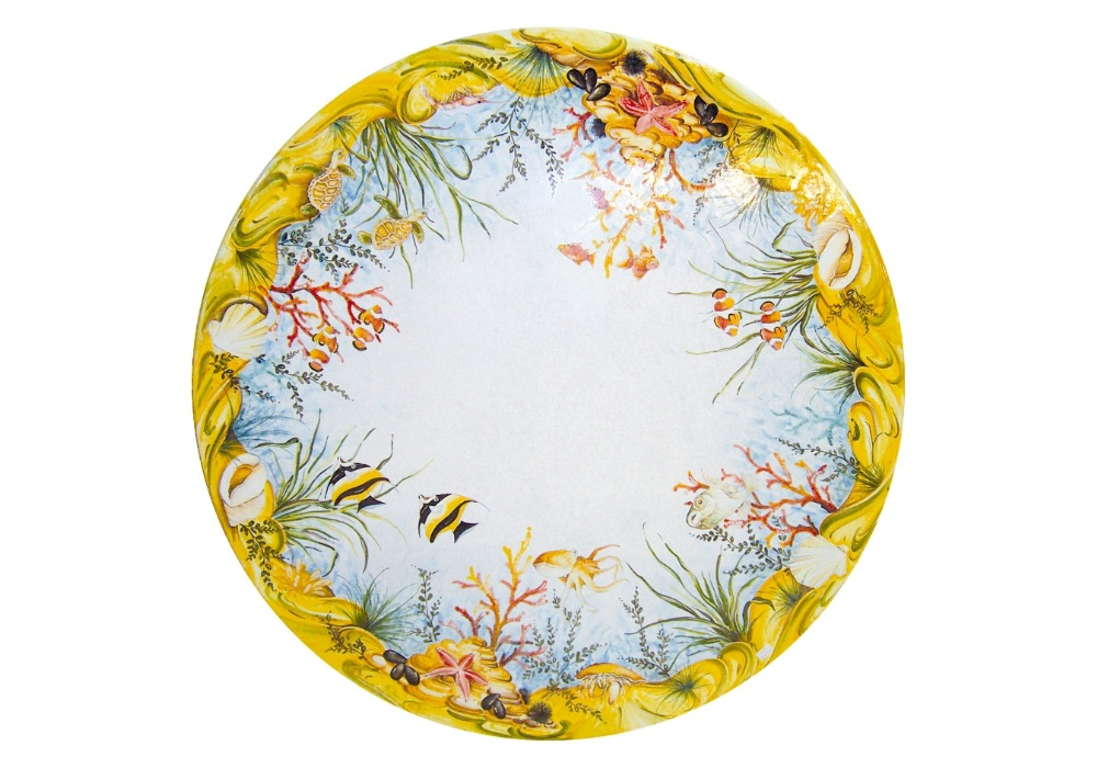 Table de jardin luxueuse en pierre de lave – œuvre d’art artisanale italienne au décor marin